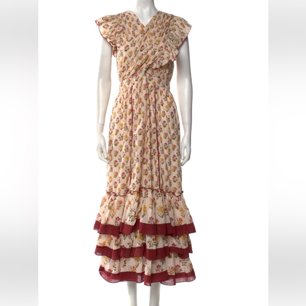 Anna Cate Floral Print Maxi Dress with Burgundy Highlights